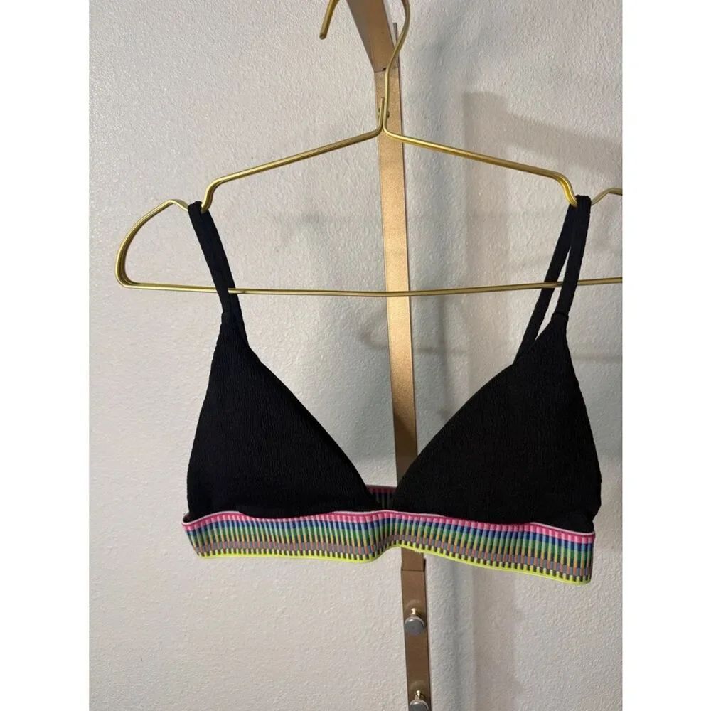 Black Bikini top with Colorful Elastic Band- Medium
